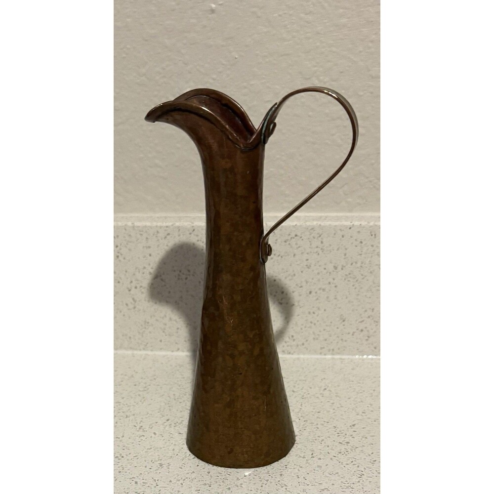 VTG Antique Hand Hewn Hammered Copper & Brass 9" Pitcher Ewers